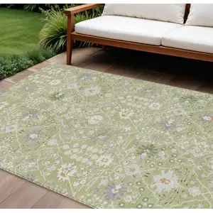 Photo of Artichoke Green Gray And Ivory Oriental Washable Indoor Outdoor Area Rug