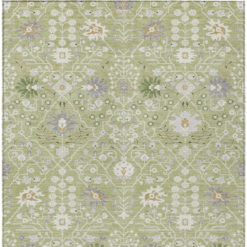 Artichoke Green Gray And Ivory Oriental Washable Indoor Outdoor Area Rug Photo 7