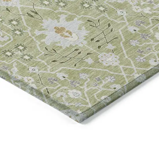 Artichoke Green Gray And Ivory Oriental Washable Indoor Outdoor Area Rug Photo 4