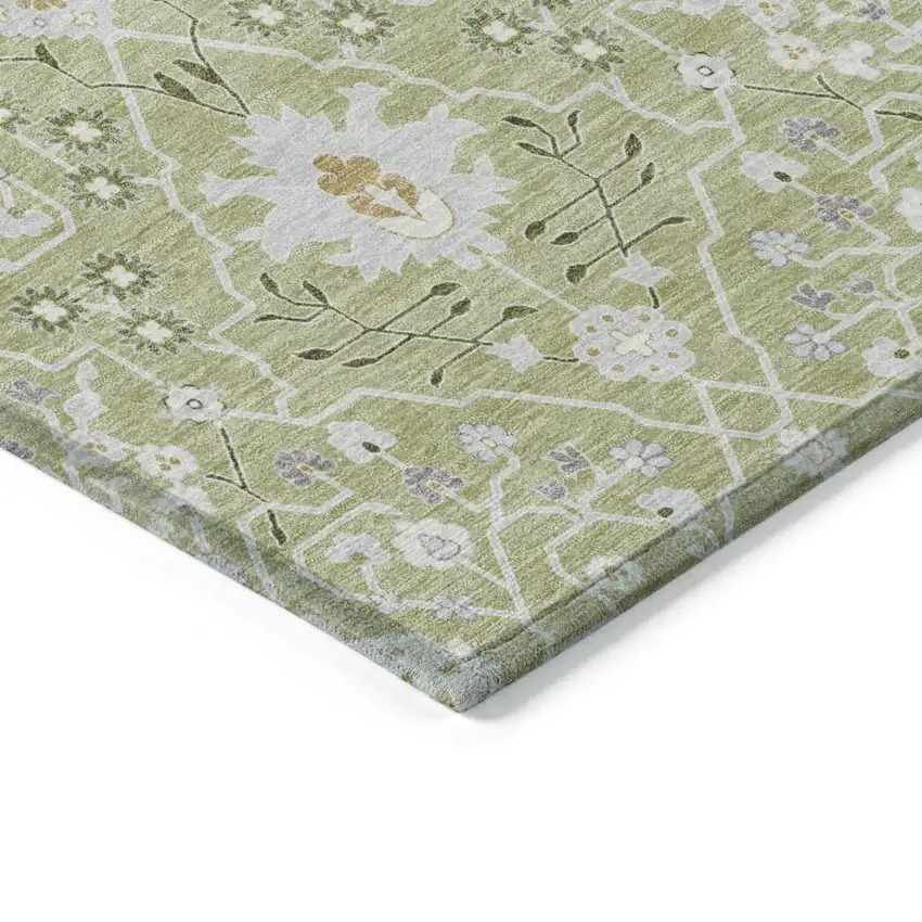 Artichoke Green Gray And Ivory Oriental Washable Indoor Outdoor Area Rug Photo 4
