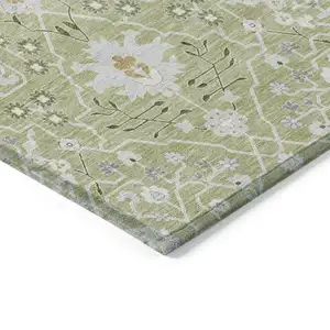 Photo of Artichoke Green Gray And Ivory Oriental Washable Indoor Outdoor Area Rug