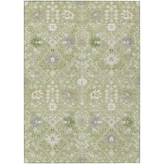 Artichoke Green Gray And Ivory Oriental Washable Indoor Outdoor Area Rug Photo 2