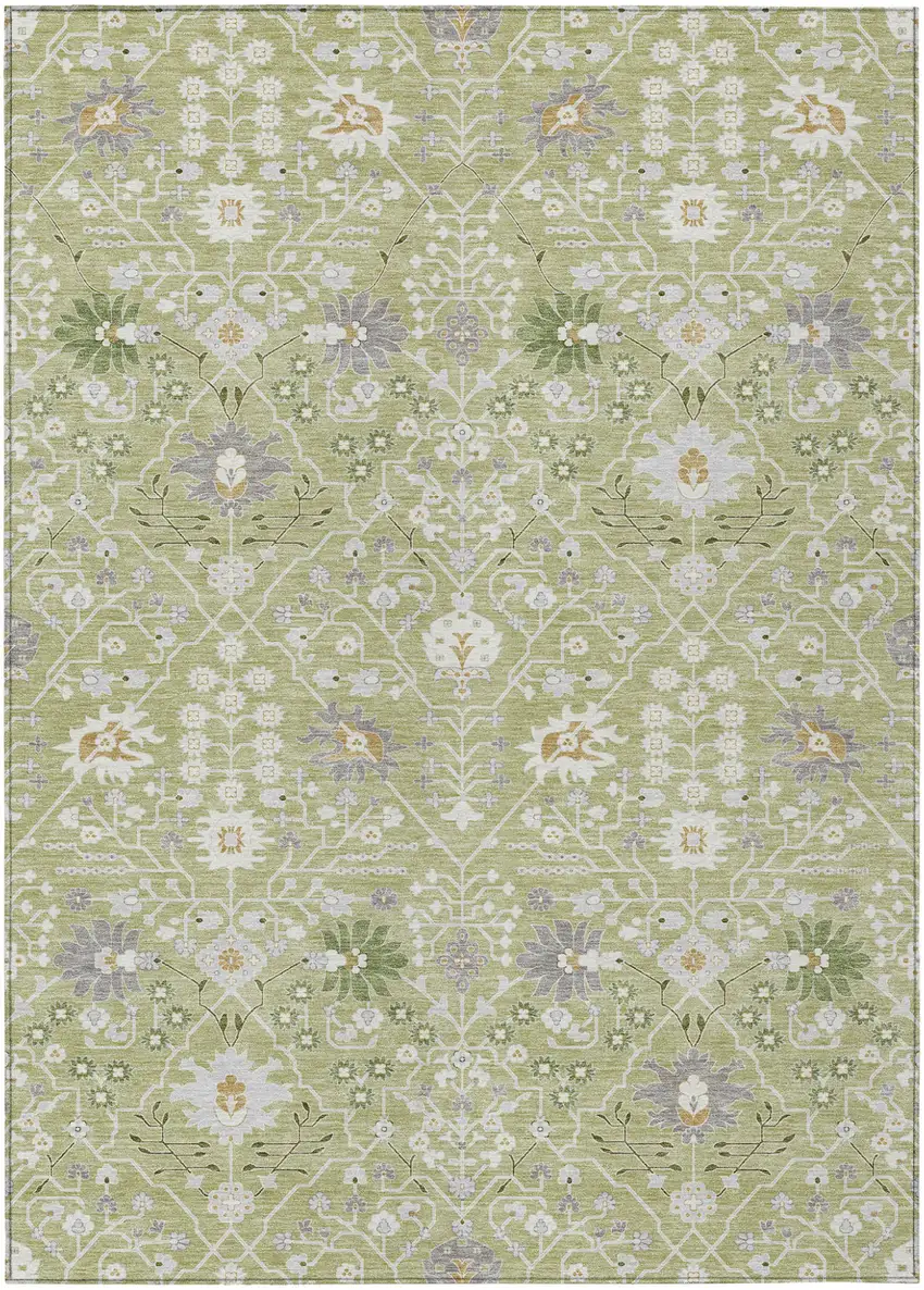 Artichoke Green Gray And Ivory Oriental Washable Indoor Outdoor Area Rug Photo 2