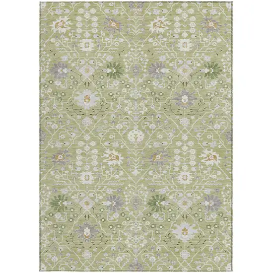 Artichoke Green Gray And Ivory Oriental Washable Indoor Outdoor Area Rug Photo 7