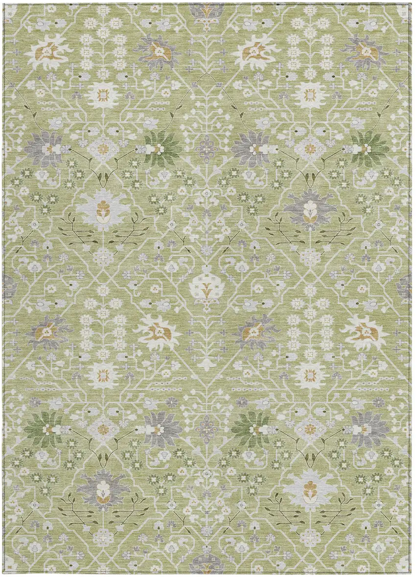 Artichoke Green Gray And Ivory Oriental Washable Indoor Outdoor Area Rug Photo 7