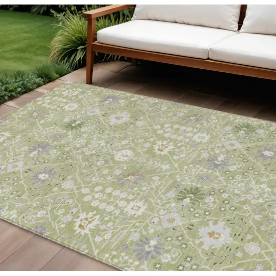Artichoke Green Gray And Ivory Oriental Washable Indoor Outdoor Area Rug Photo 1