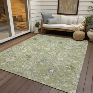 Photo of Artichoke Green Gray And Ivory Oriental Washable Indoor Outdoor Area Rug