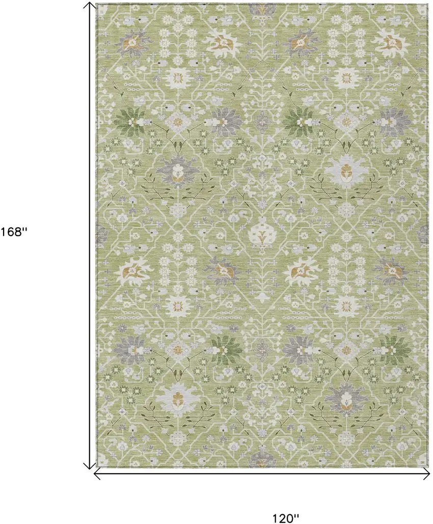 Artichoke Green Gray And Ivory Oriental Washable Indoor Outdoor Area Rug Photo 3