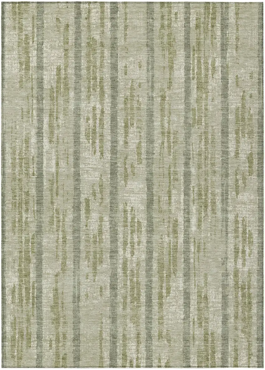 Artichoke Green Gray And Ivory Striped Washable Indoor Outdoor Area Rug Photo 2