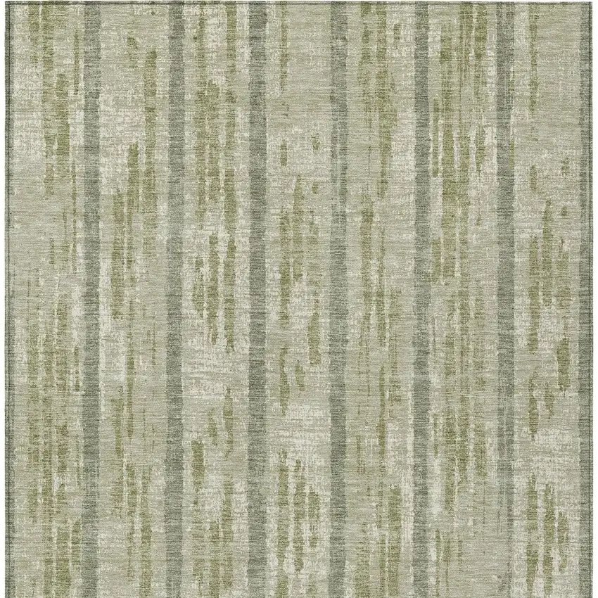 Artichoke Green Gray And Ivory Striped Washable Indoor Outdoor Area Rug Photo 7