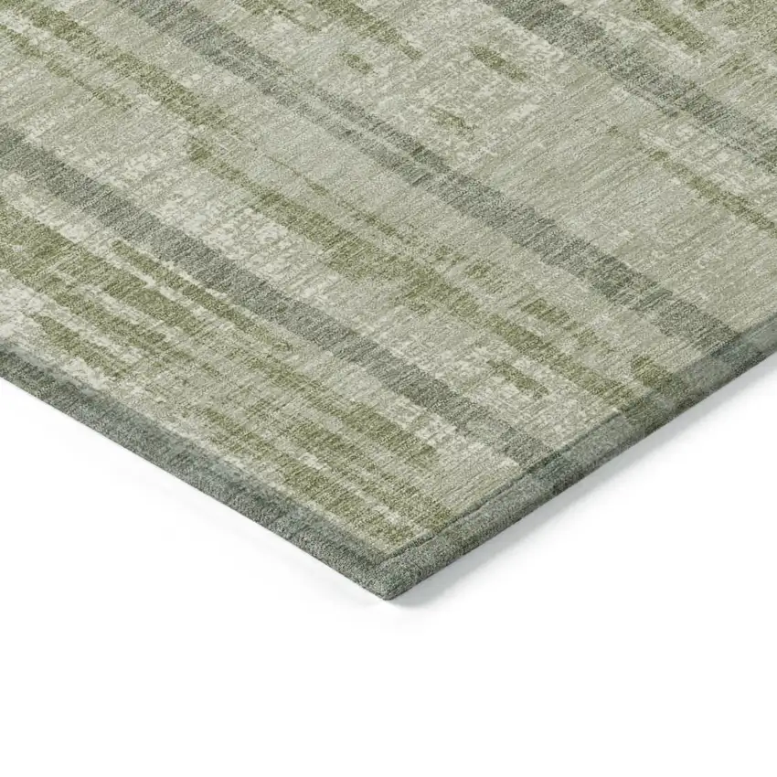 Artichoke Green Gray And Ivory Striped Washable Indoor Outdoor Area Rug Photo 5