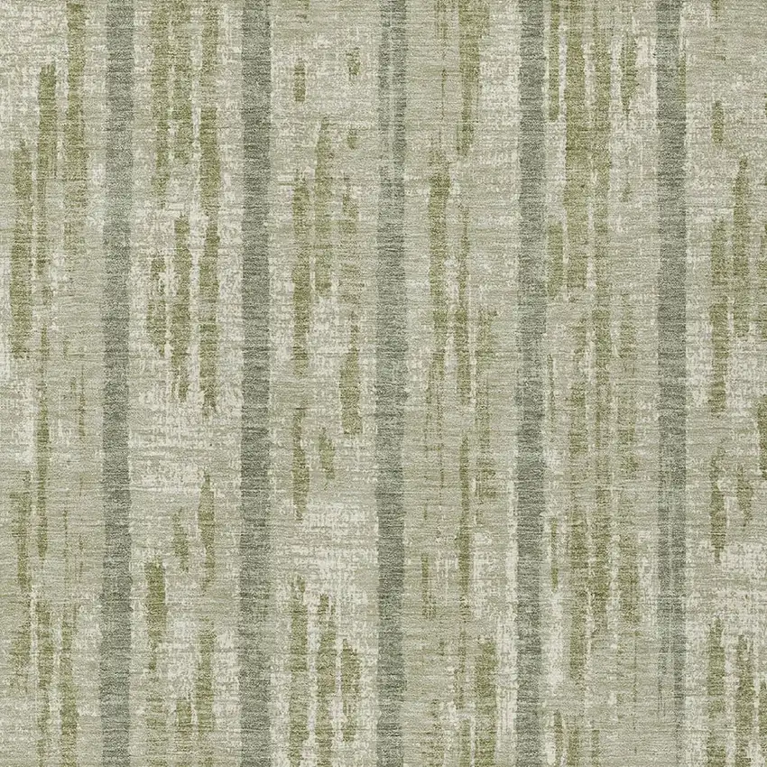 Artichoke Green Gray And Ivory Striped Washable Indoor Outdoor Area Rug Photo 6