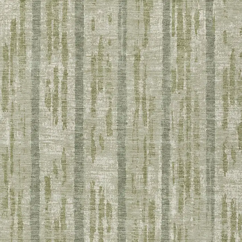 Artichoke Green Gray And Ivory Striped Washable Indoor Outdoor Area Rug Photo 6