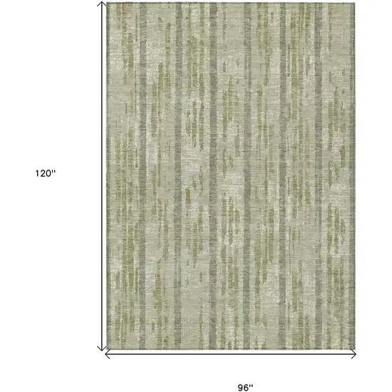 Artichoke Green Gray And Ivory Striped Washable Indoor Outdoor Area Rug Photo 3
