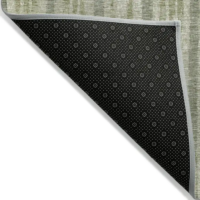 Artichoke Green Gray And Ivory Striped Washable Indoor Outdoor Area Rug Photo 4