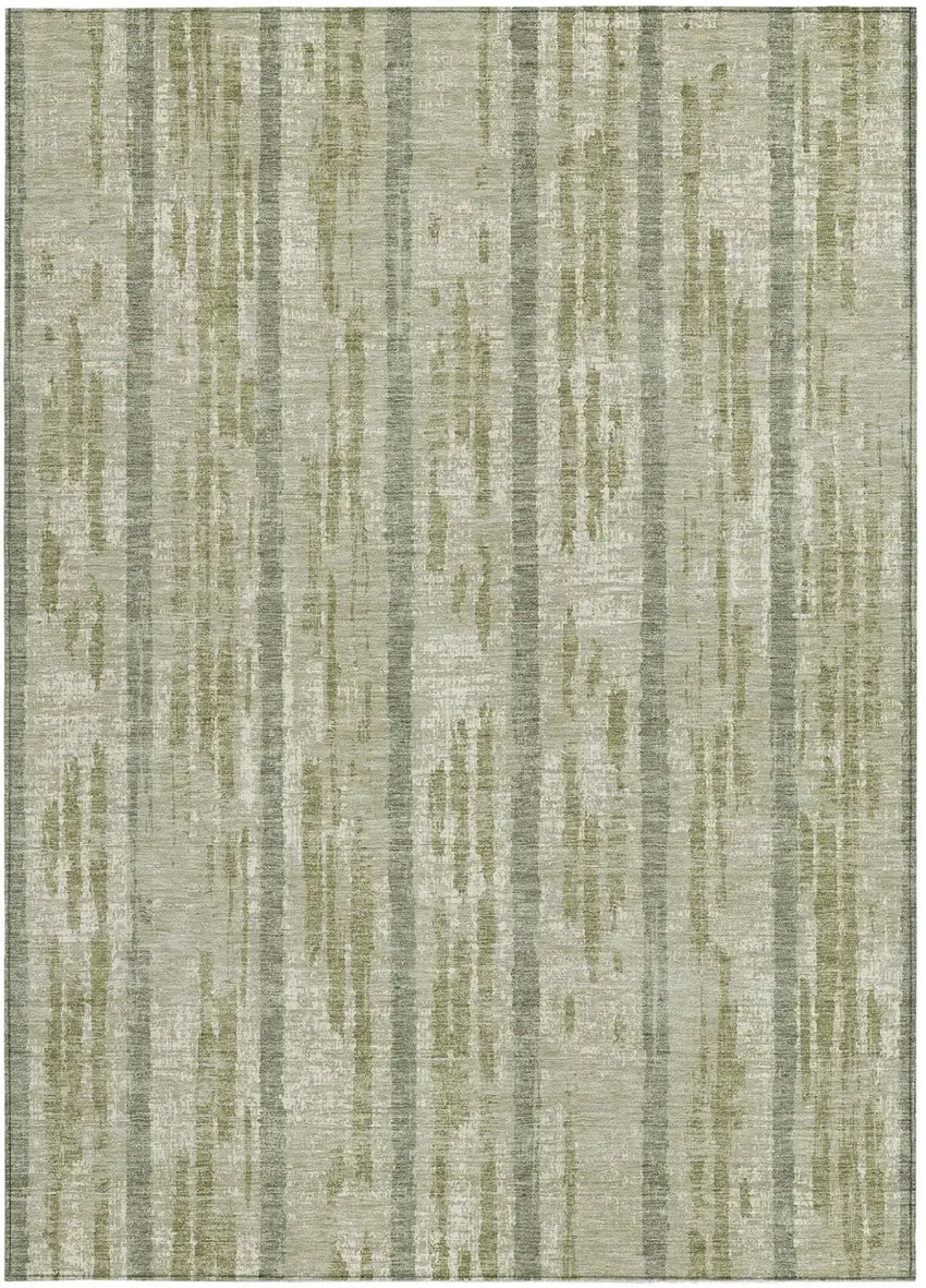 Artichoke Green Gray And Ivory Striped Washable Indoor Outdoor Area Rug Photo 7