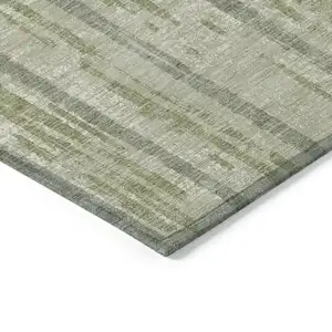 Photo of Artichoke Green Gray And Ivory Striped Washable Indoor Outdoor Area Rug