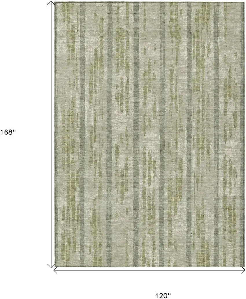 Artichoke Green Gray And Ivory Striped Washable Indoor Outdoor Area Rug Photo 3