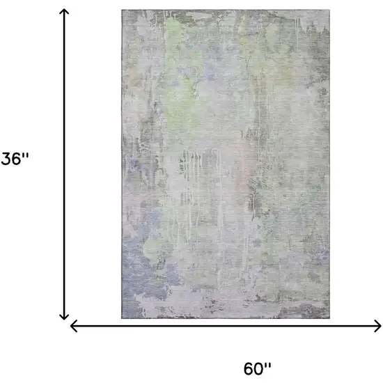 Artichoke Green Gray And Purple Abstract Washable Area Rug With UV Protection Photo 3