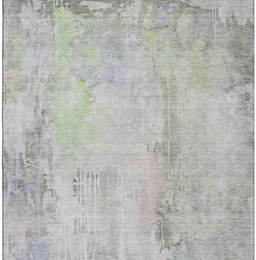 Artichoke Green Gray And Purple Abstract Washable Area Rug With UV Protection Photo 5