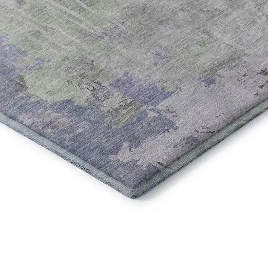 Artichoke Green Gray And Purple Abstract Washable Area Rug With UV Protection Photo 7