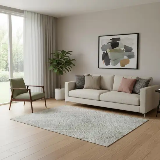 Artichoke Green Gray And Purple Abstract Washable Area Rug With UV Protection Photo 2