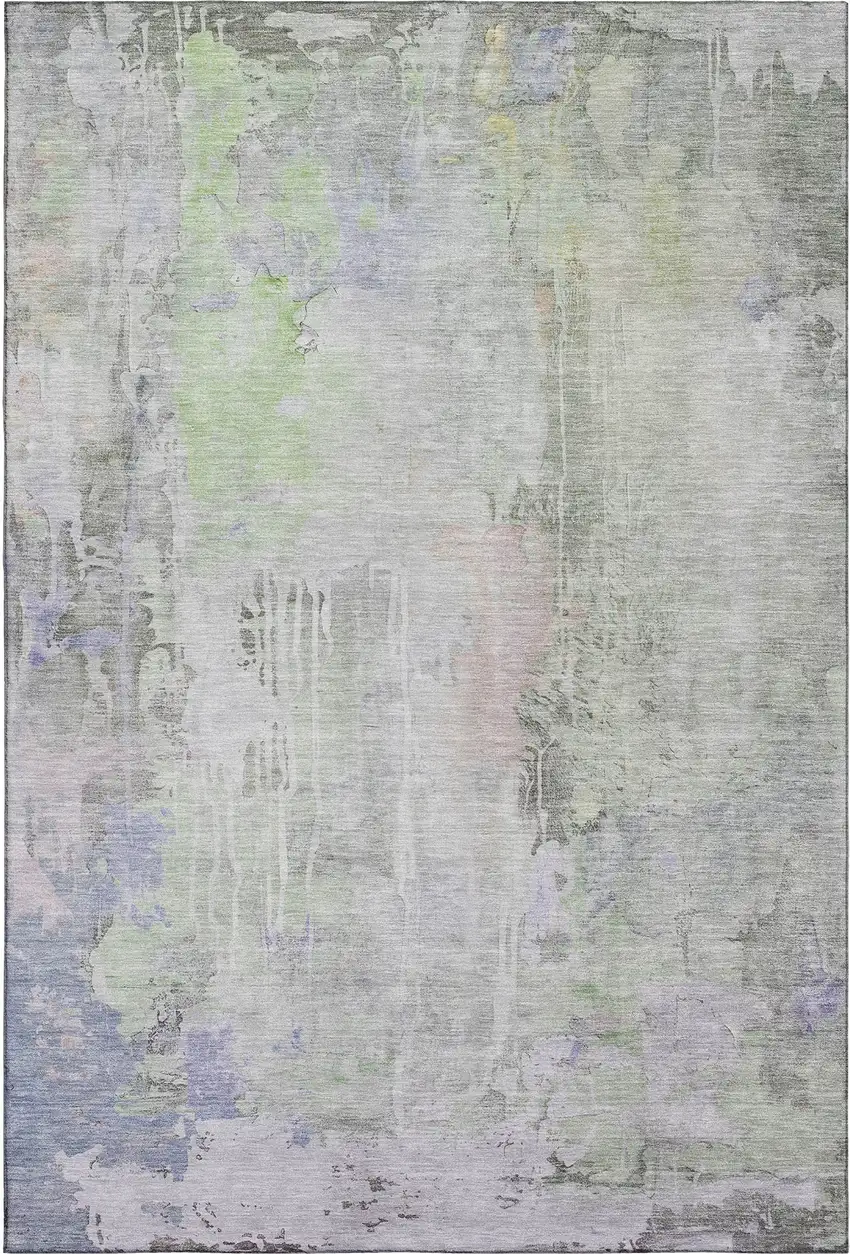 Artichoke Green Gray And Purple Abstract Washable Area Rug With UV Protection Photo 4