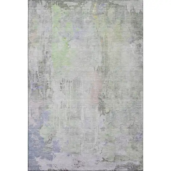 Artichoke Green Gray And Purple Abstract Washable Area Rug With UV Protection Photo 4