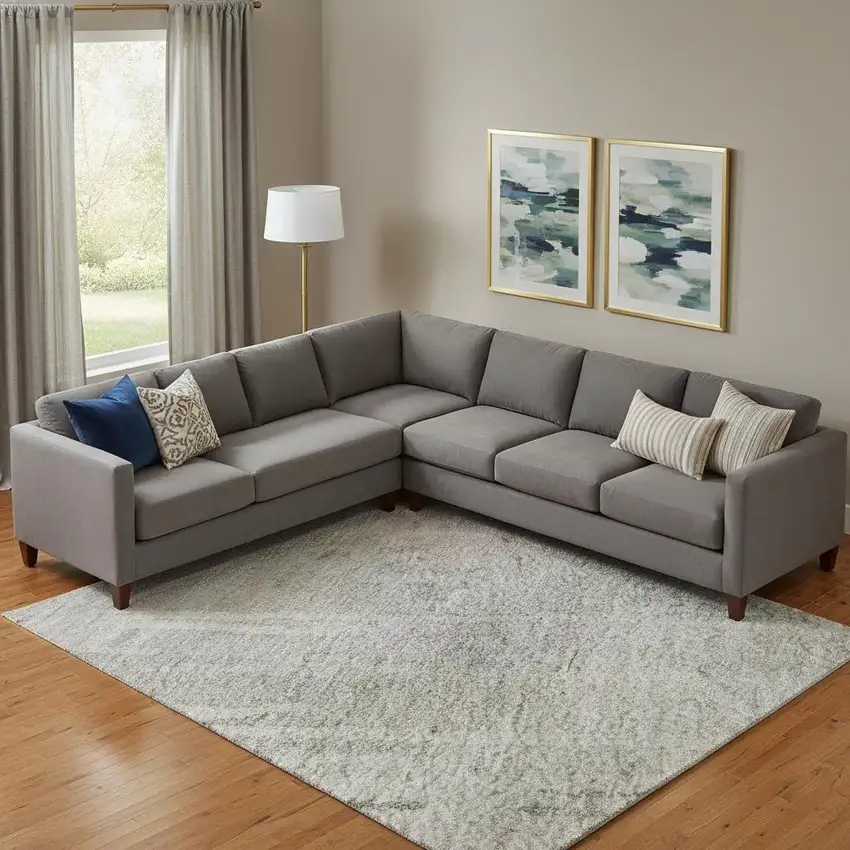 Artichoke Green Gray And Purple Abstract Washable Area Rug With UV Protection Photo 2