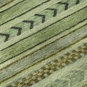 Photo of Artichoke Green Gray And Sage Striped Washable Area Rug With UV Protection