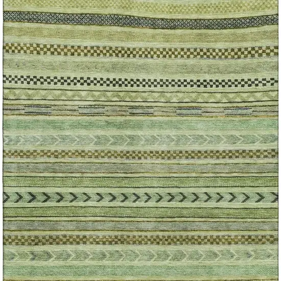 Artichoke Green Gray And Sage Striped Washable Area Rug With UV Protection Photo 3