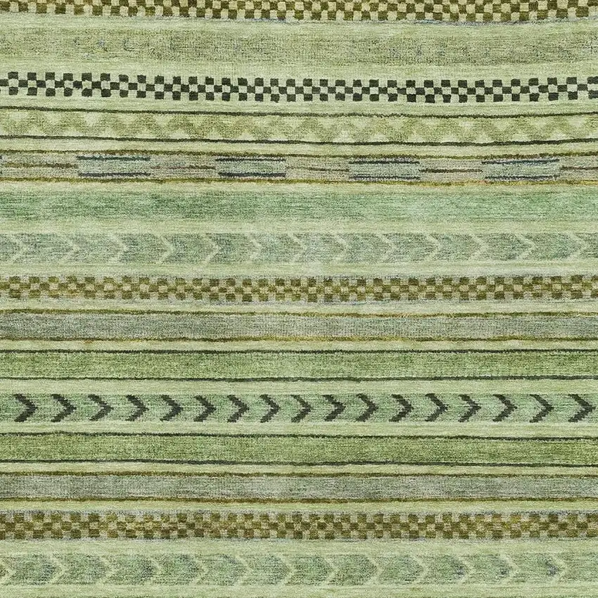 Artichoke Green Gray And Sage Striped Washable Area Rug With UV Protection Photo 2