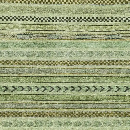 Artichoke Green Gray And Sage Striped Washable Area Rug With UV Protection Photo 2