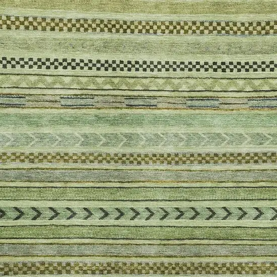 Artichoke Green Gray And Sage Striped Washable Area Rug With UV Protection Photo 3