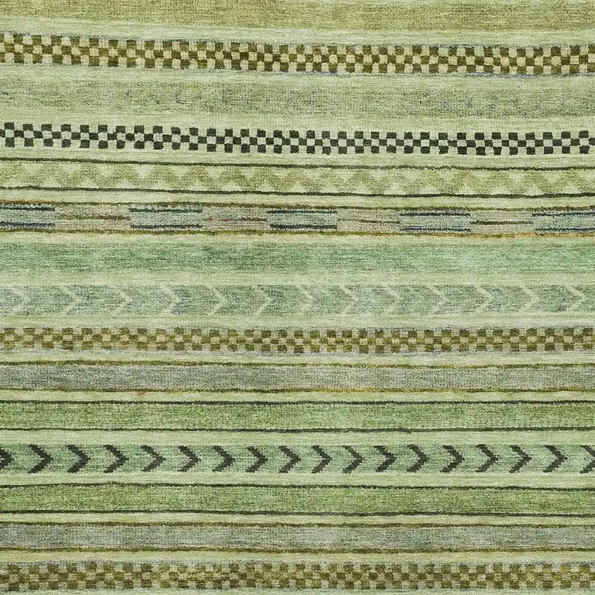 Artichoke Green Gray And Sage Striped Washable Area Rug With UV Protection Photo 3