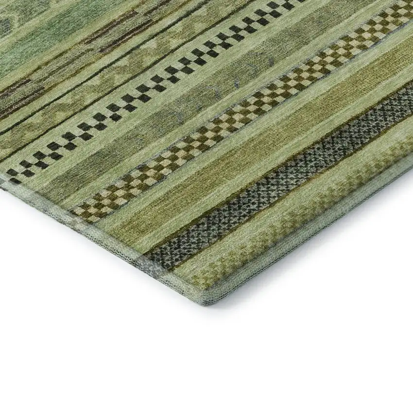 Artichoke Green Gray And Sage Striped Washable Area Rug With UV Protection Photo 7