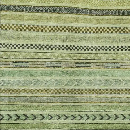 Artichoke Green Gray And Sage Striped Washable Area Rug With UV Protection Photo 2