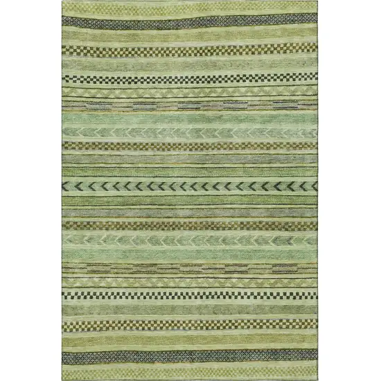 Artichoke Green Gray And Sage Striped Washable Area Rug With UV Protection Photo 3