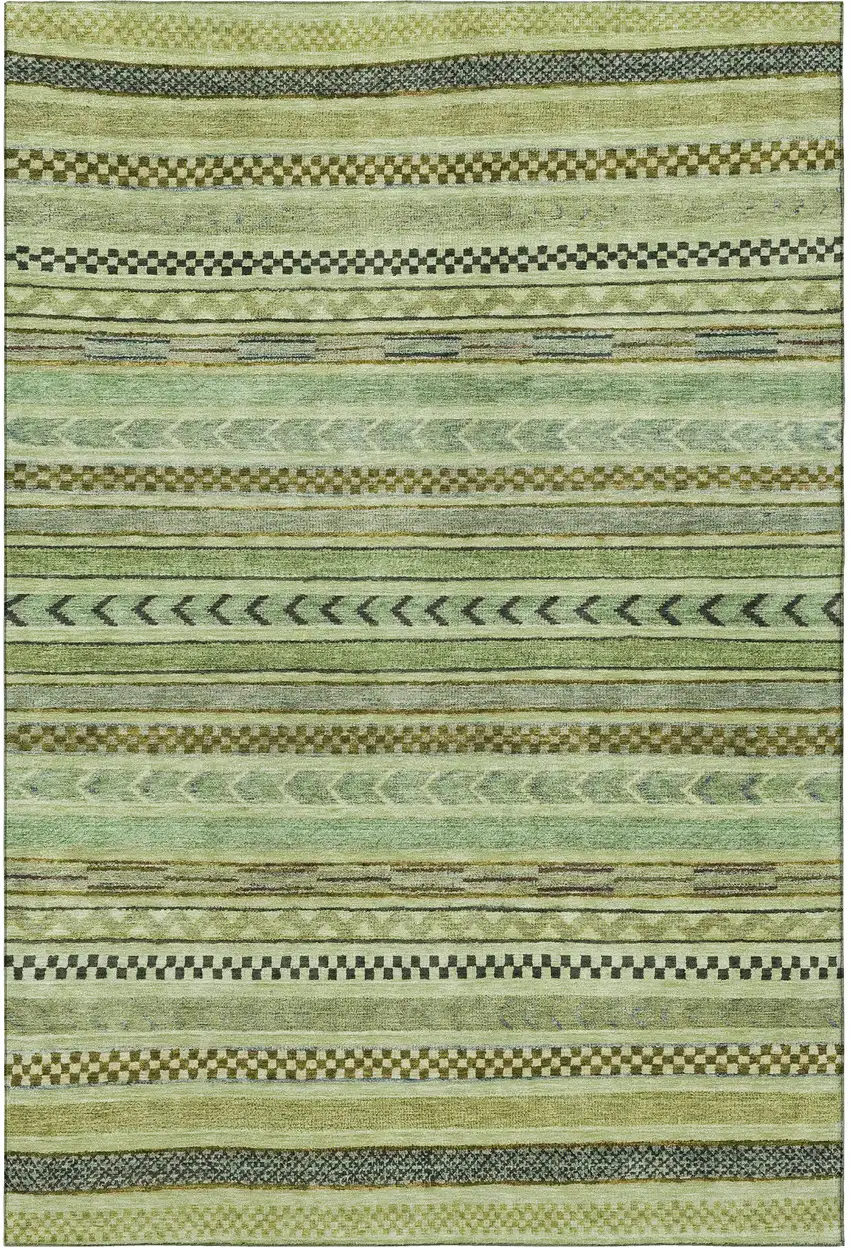 Artichoke Green Gray And Sage Striped Washable Area Rug With UV Protection Photo 3