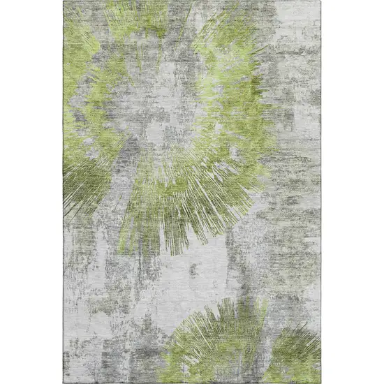 Artichoke Green Gray And Silver Abstract Washable Area Rug With UV Protection Photo 1
