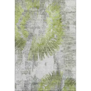 Photo of Artichoke Green Gray And Silver Abstract Washable Area Rug With UV Protection