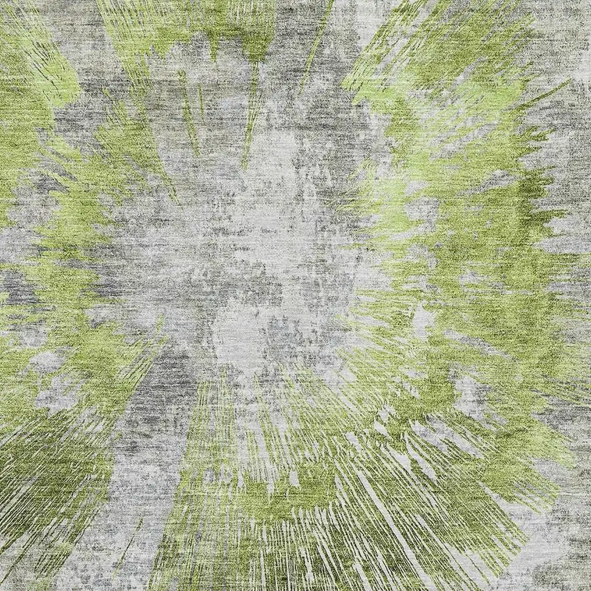 Artichoke Green Gray And Silver Abstract Washable Area Rug With UV Protection Photo 3