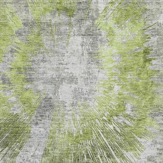 Artichoke Green Gray And Silver Abstract Washable Area Rug With UV Protection Photo 3