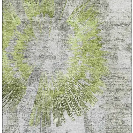 Artichoke Green Gray And Silver Abstract Washable Area Rug With UV Protection Photo 4