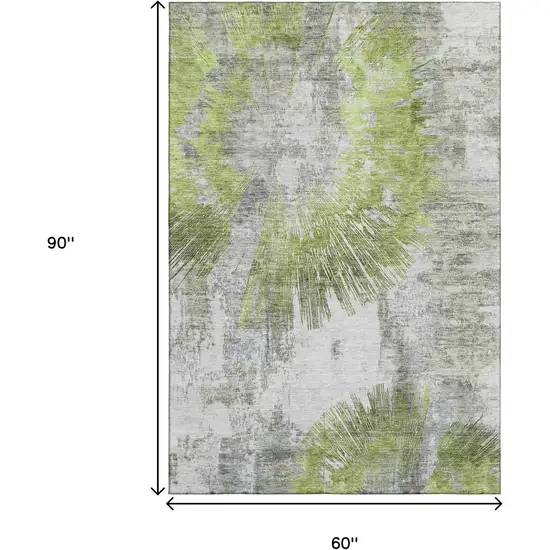 Artichoke Green Gray And Silver Abstract Washable Area Rug With UV Protection Photo 3