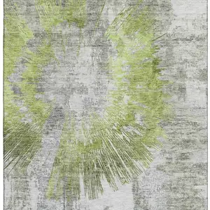 Photo of Artichoke Green Gray And Silver Abstract Washable Area Rug With UV Protection
