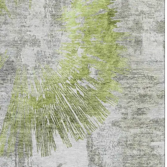 Artichoke Green Gray And Silver Abstract Washable Area Rug With UV Protection Photo 3