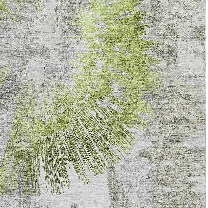 Artichoke Green Gray And Silver Abstract Washable Area Rug With UV Protection Photo 3