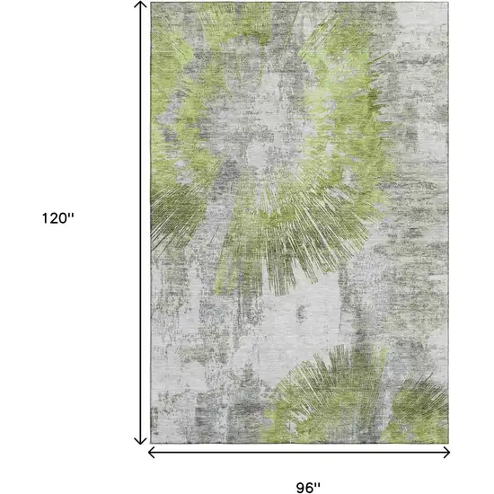 Artichoke Green Gray And Silver Abstract Washable Area Rug With UV Protection Photo 3