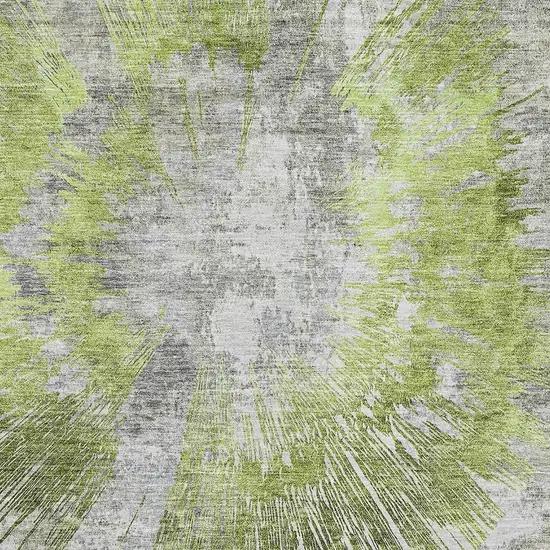Artichoke Green Gray And Silver Abstract Washable Area Rug With UV Protection Photo 3